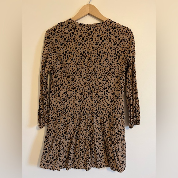 Gap Womens Dress Small Leopard Brown Puffed Sleeve Tiered Tunic Peplum Flowy - Picture 17 of 17